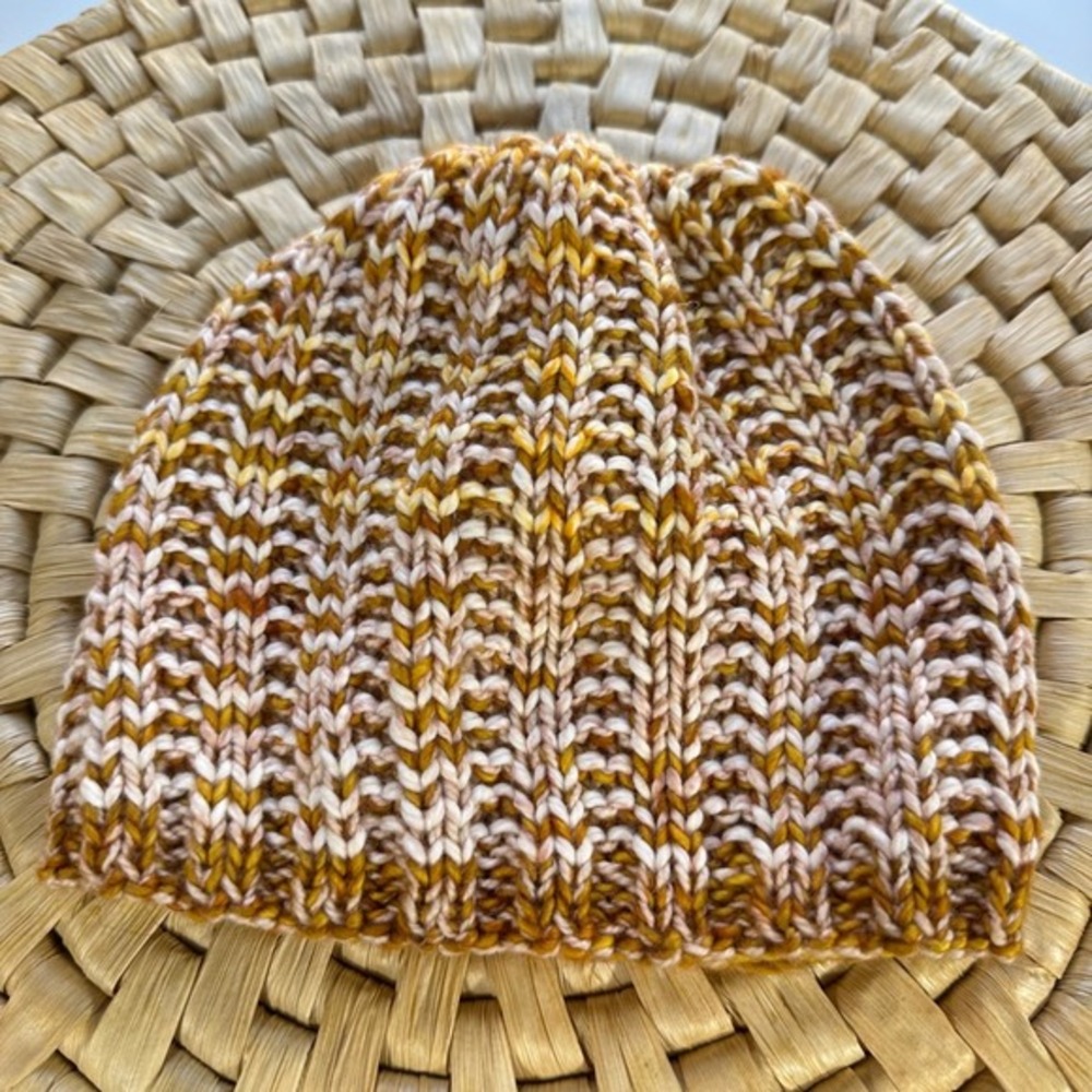 Kids Knit Beanie Hat Striped Ribbed Gold White Winter Warm‎ Soft Cap handmade